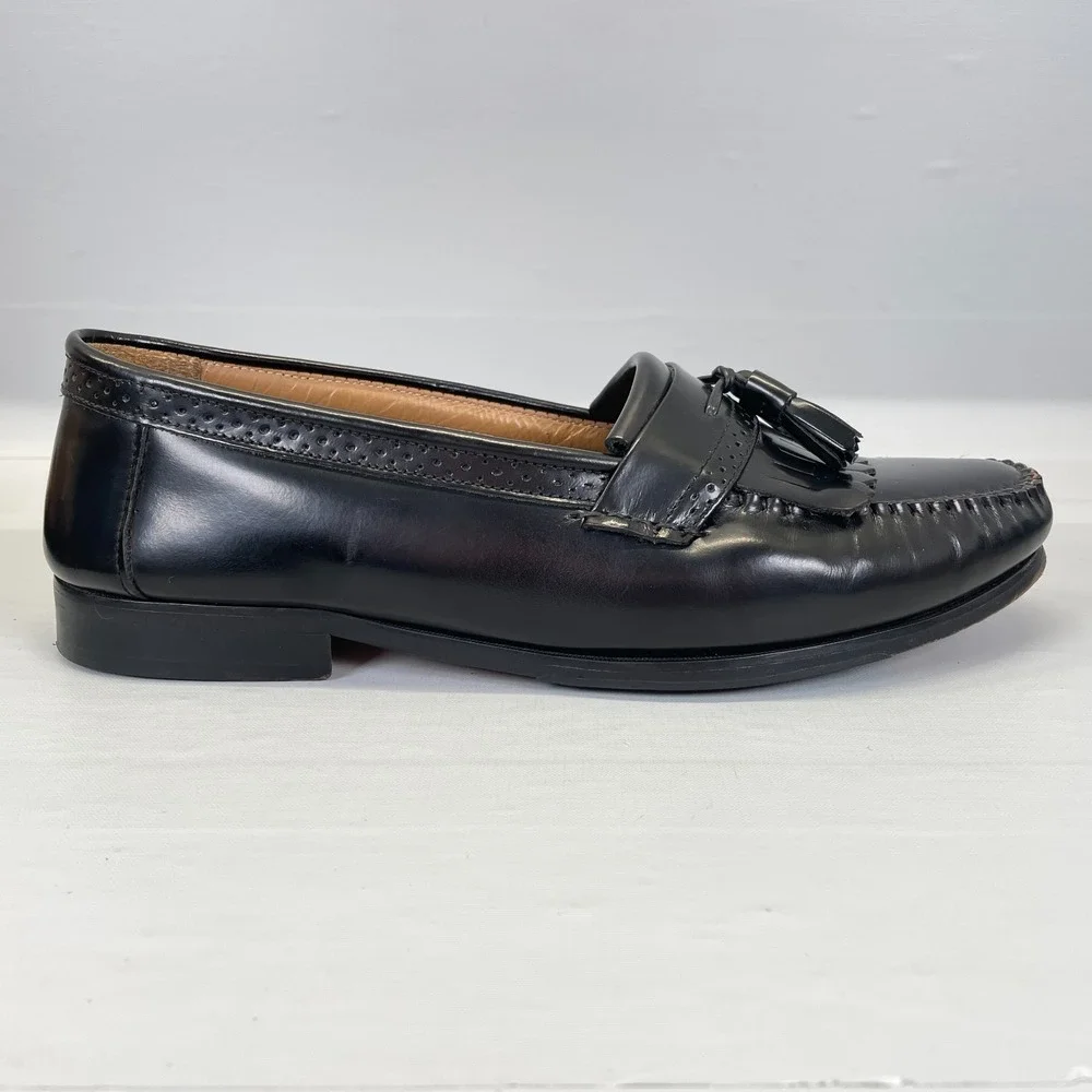 Bass Kiltie Tassel Loafers Mens Size 10.5 EE Black Leather Moc Toe Dress Shoes